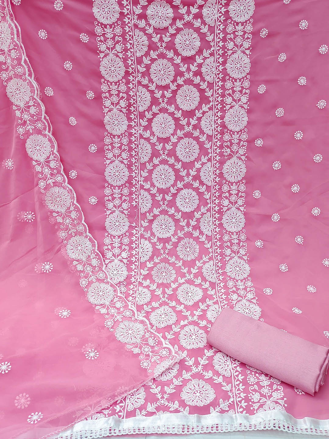 

SAINOOR Floral Embroidered Silk Georgette Unstitched Dress Material, Pink