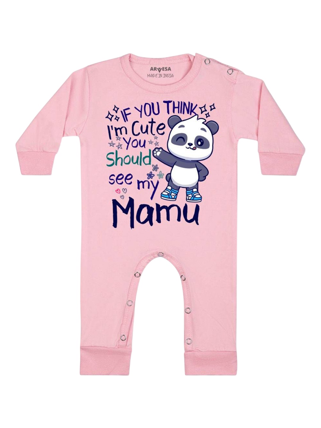 

Arvesa Kids I Am Cute You Should See My Mamu Printed Baby Romper, Pink