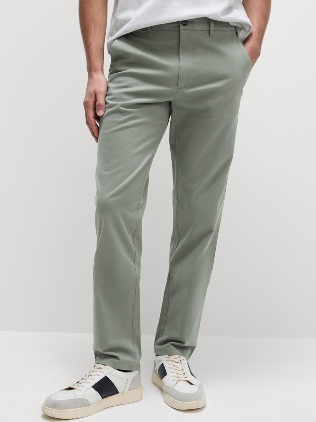 

Marks & Spencer Men High-Rise Regular Trousers, Olive