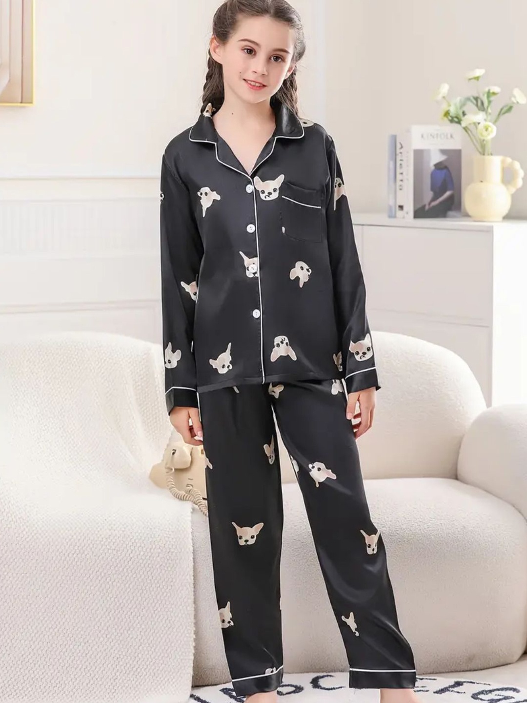 

PAGHDAL BROTHERS Unisex Kids Printed Shirt with Pyjamas, Black