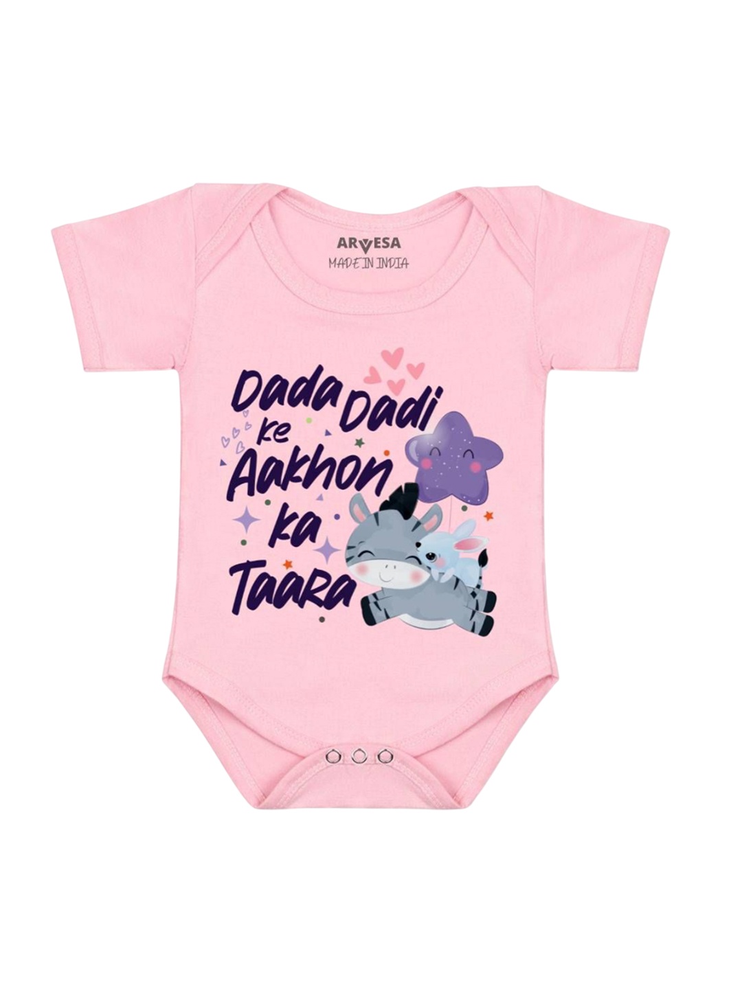 

Arvesa Kids Dada Dadi Ke Aankhon Ka Tara Printed Romper, Pink