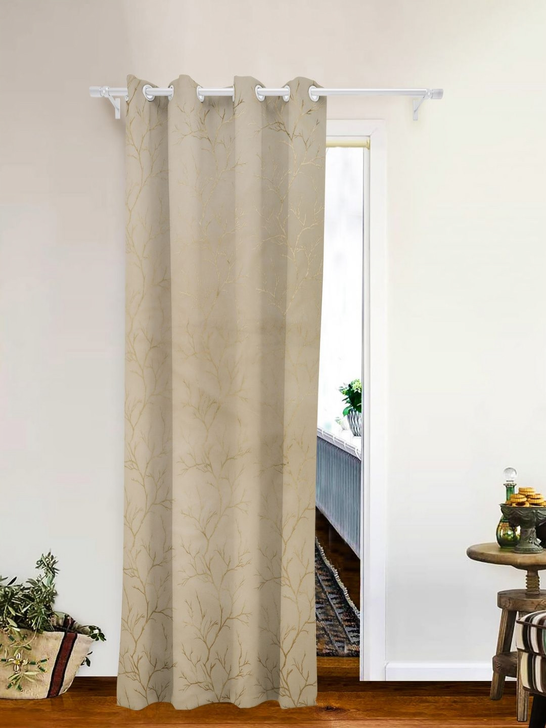 

THE CONVERSION Cream & Gold-Toned Foil Work Velvet Room Darkening Door Curtain
