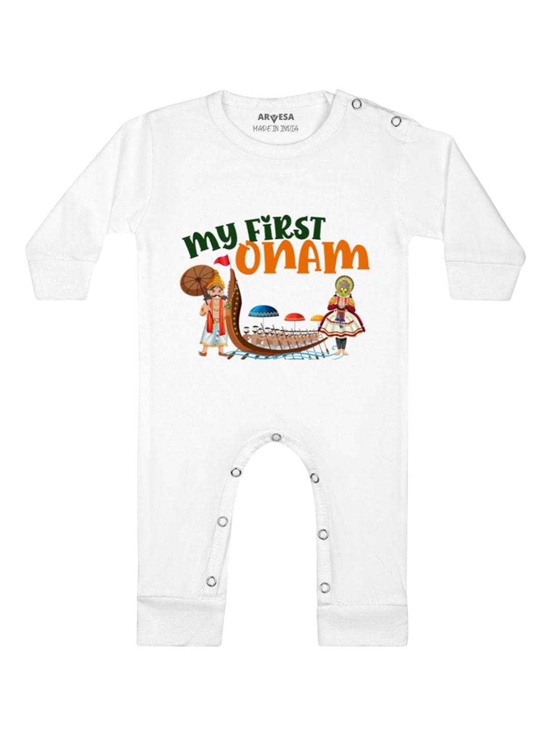 

Arvesa First Onam Printed Baby Romper, White