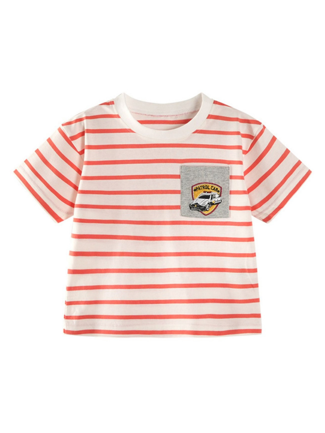 

LULU & SKY Boys Striped Round Neck Cotton T-shirt, Orange