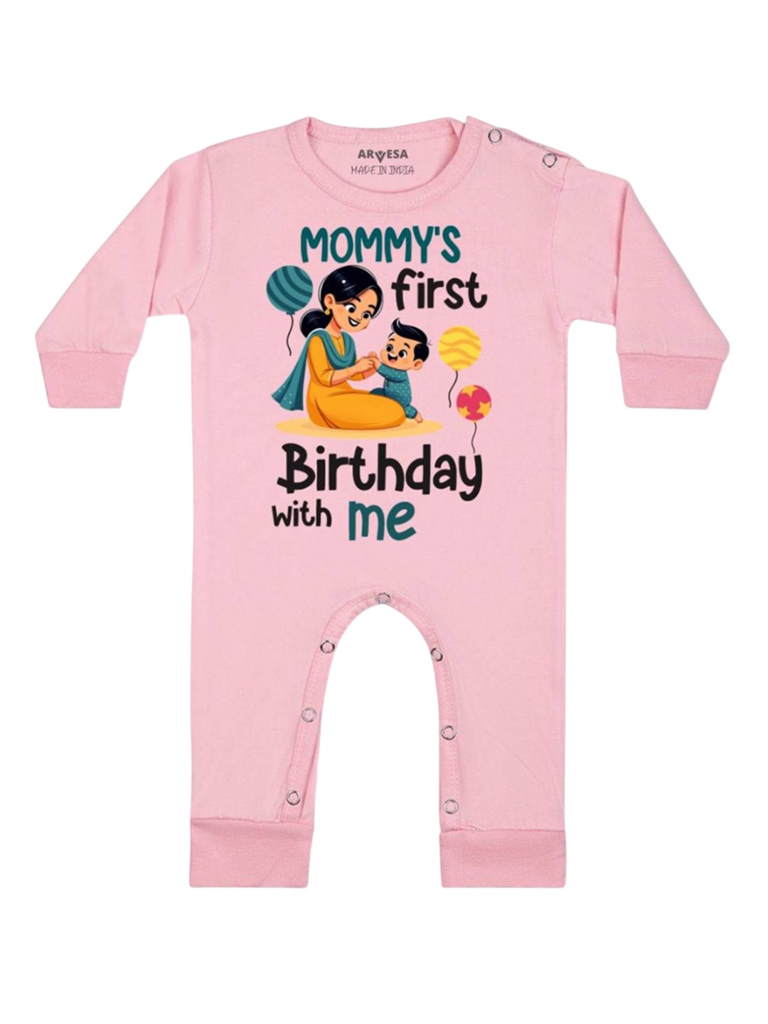 

Arvesa Kids Mommy First Birthday With Me Printed Baby Romper, Pink