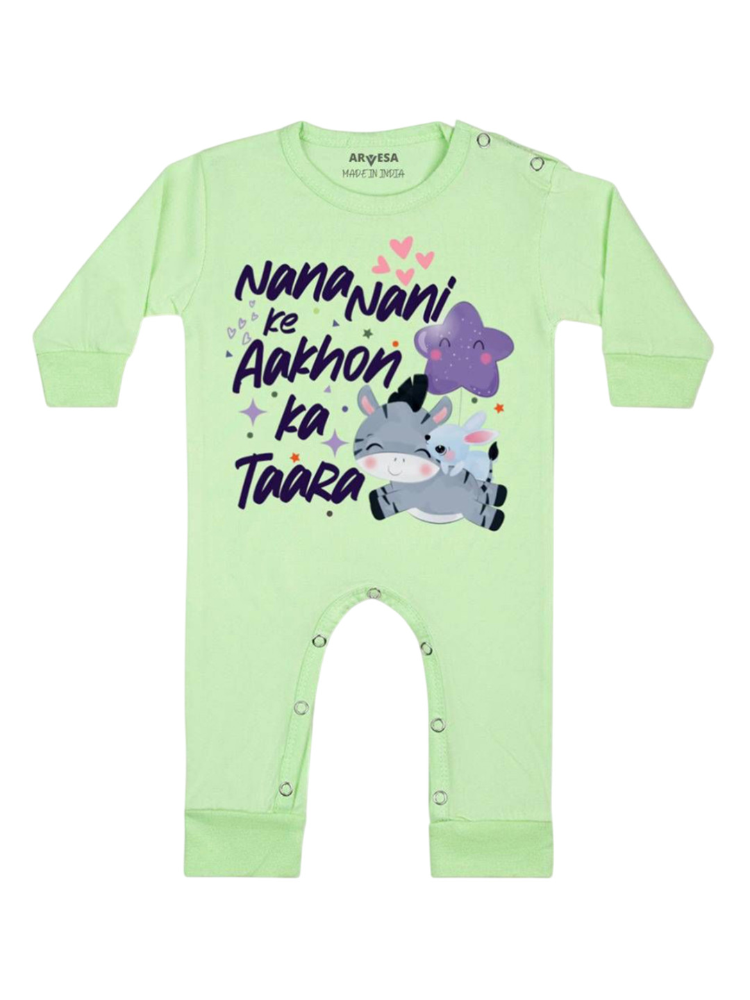 

Arvesa Kids Nana Nani Ke Aankhon Ka Tara Printed Baby Romper, Green