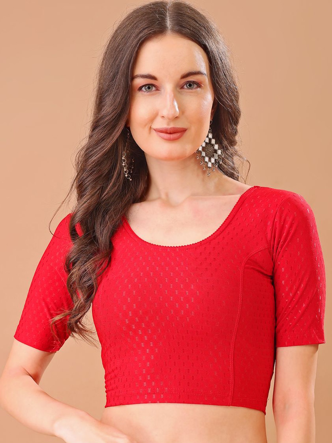 

BAPS Round Neck Stretchable Saree Blouse, Red