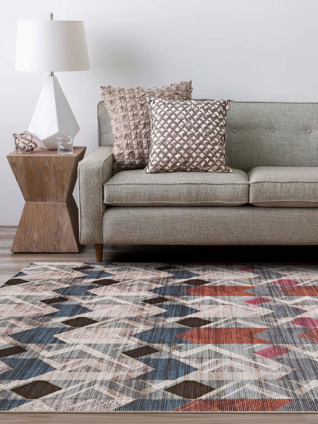 

Kaleen India Grey & Maroon Geometric Printed Anti-Skid Washable Carpet