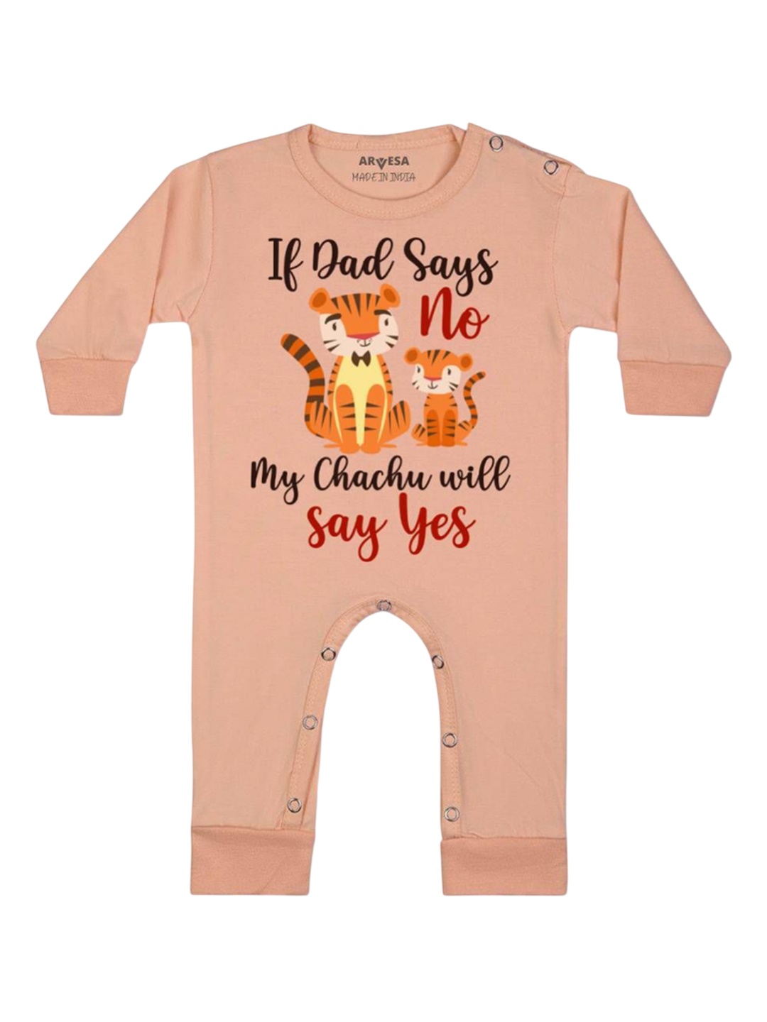 

Arvesa Kids If Dad Say No My Chachu Printed Baby Romper, Peach