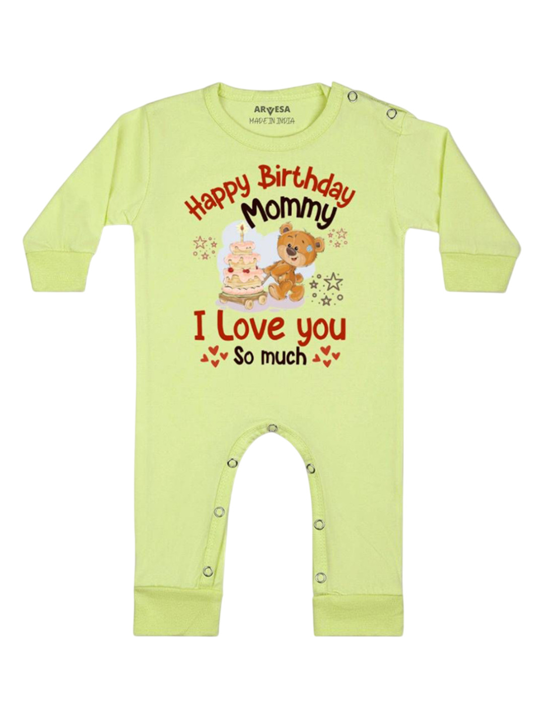 

Arvesa Kids Happy Birthday Mummy. I Love You So Much. Printed Baby Romper, Yellow