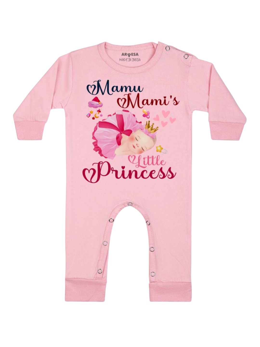 

Arvesa Kids Mamu Mami Little Princess Printed Baby Romper, Pink