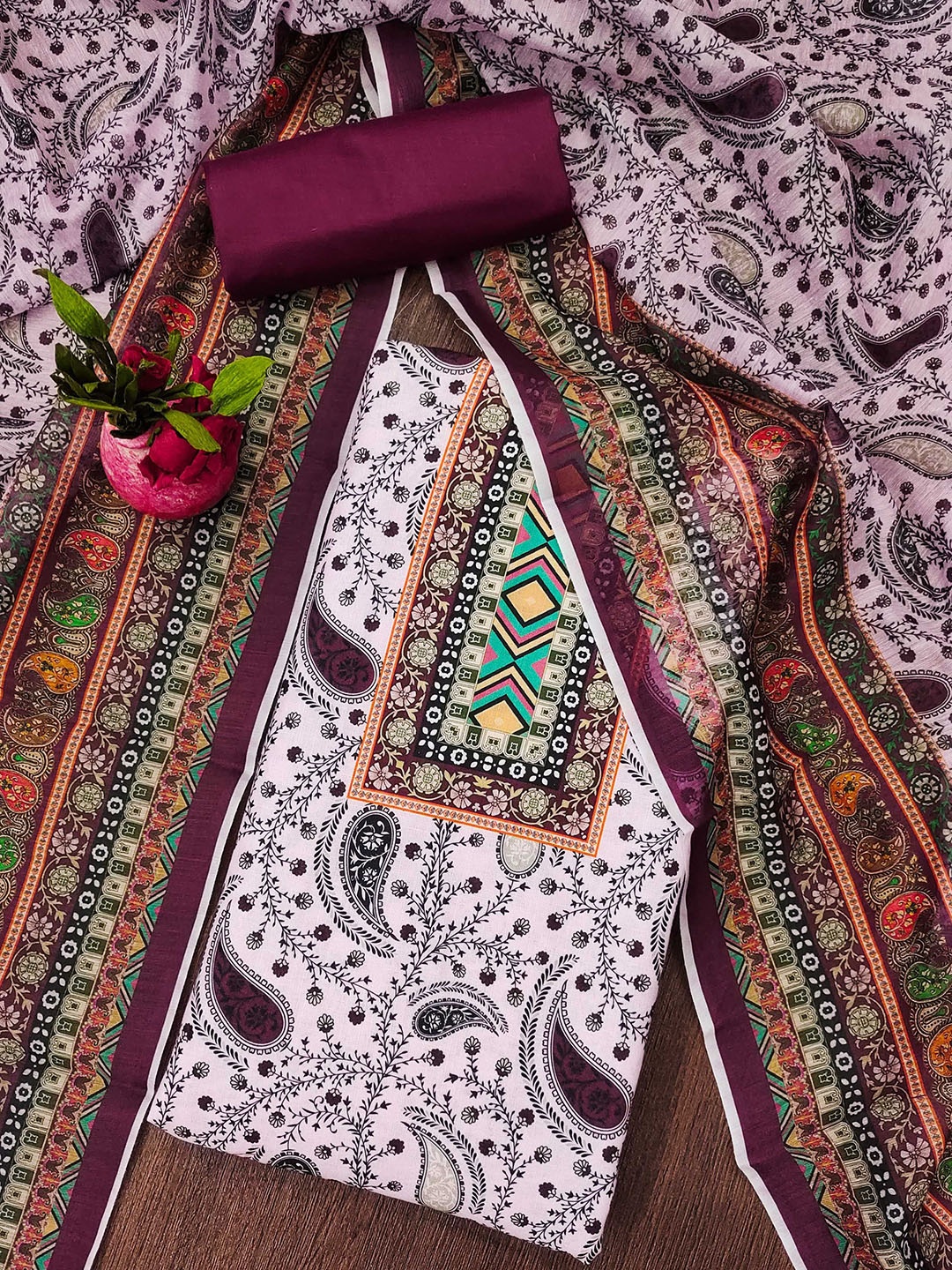 

SAINOOR Paisley Printed Unstitched Dress Material, Burgundy