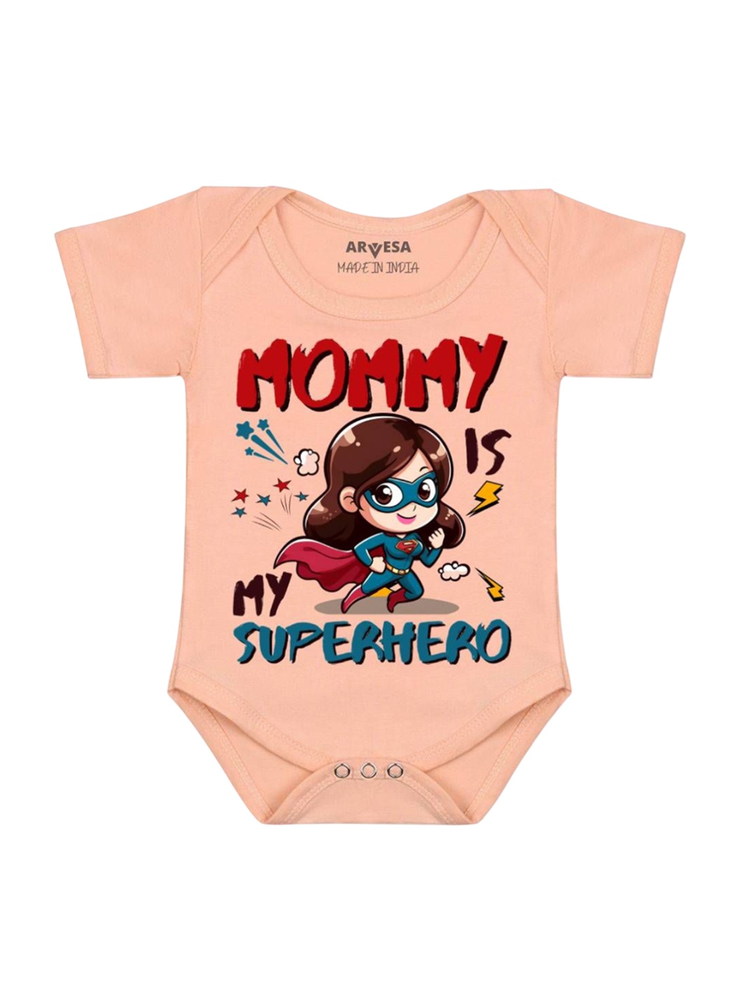 

Arvesa Kids Mommy Is My Superhero Printed Romper, Peach