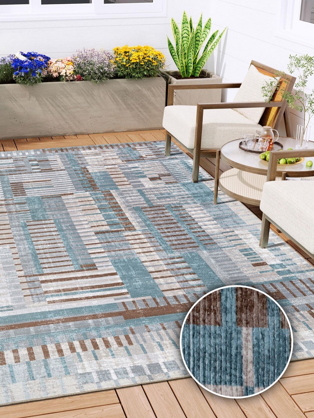 

Kaleen India Teal & Grey Geometric Printed Anti-Skid Washable Carpet