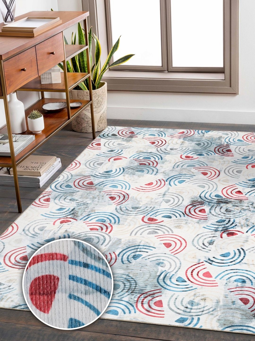 

Kaleen India Navy Blue Abstract Printed Anti-Skid Washable Carpet