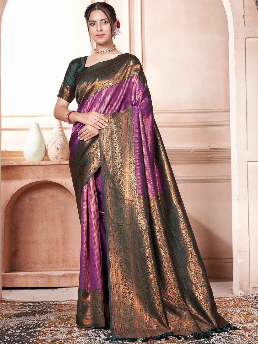 

DIVASTRI Woven Design Zari Silk Blend Kanjeevaram Saree, Purple