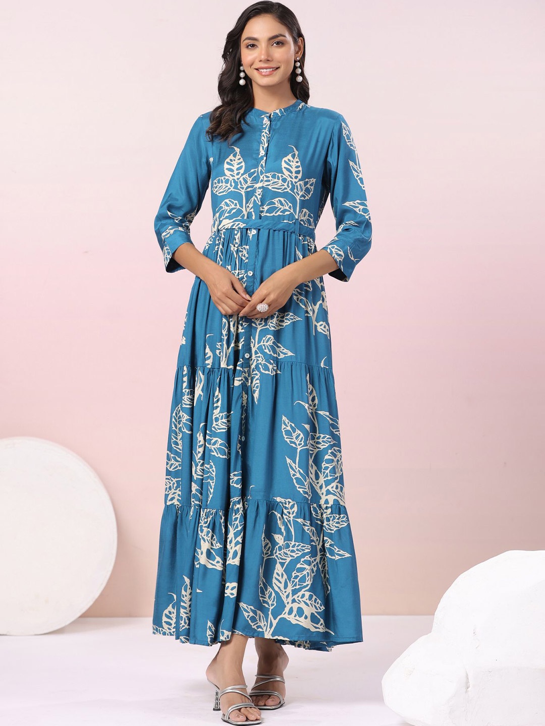 

JISORA Women Printed Russian Silk Dress, Blue
