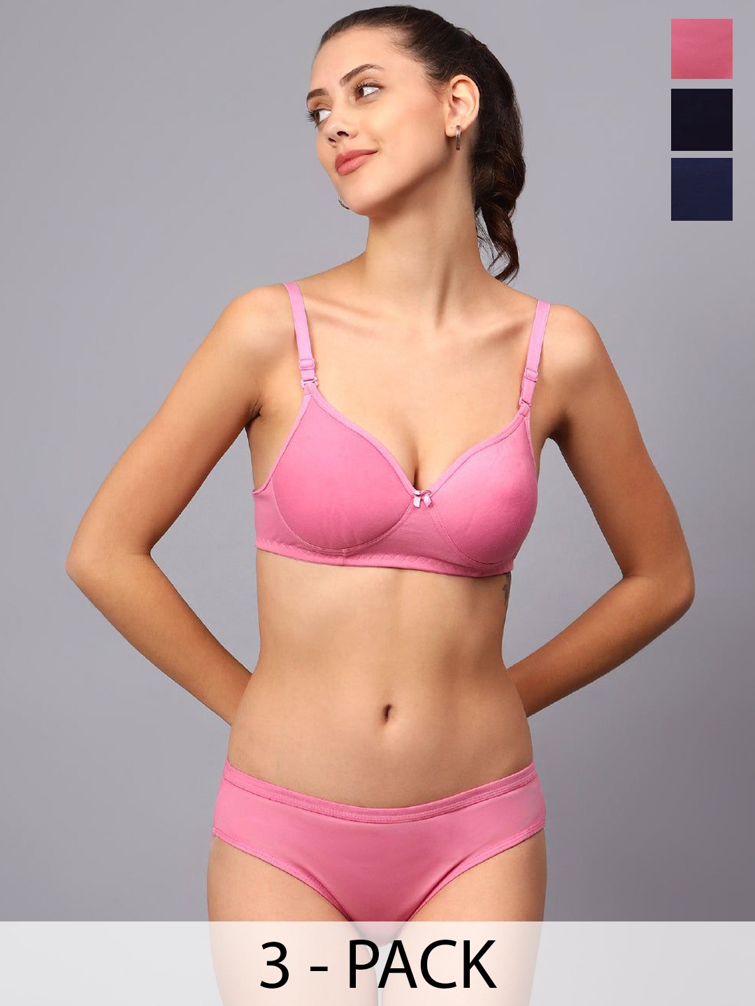 

Designer Bugs Pack Of 2 Cotton Non Padded Non Wired Lingerie Set NPLS-NB-BP-30B, Navy blue