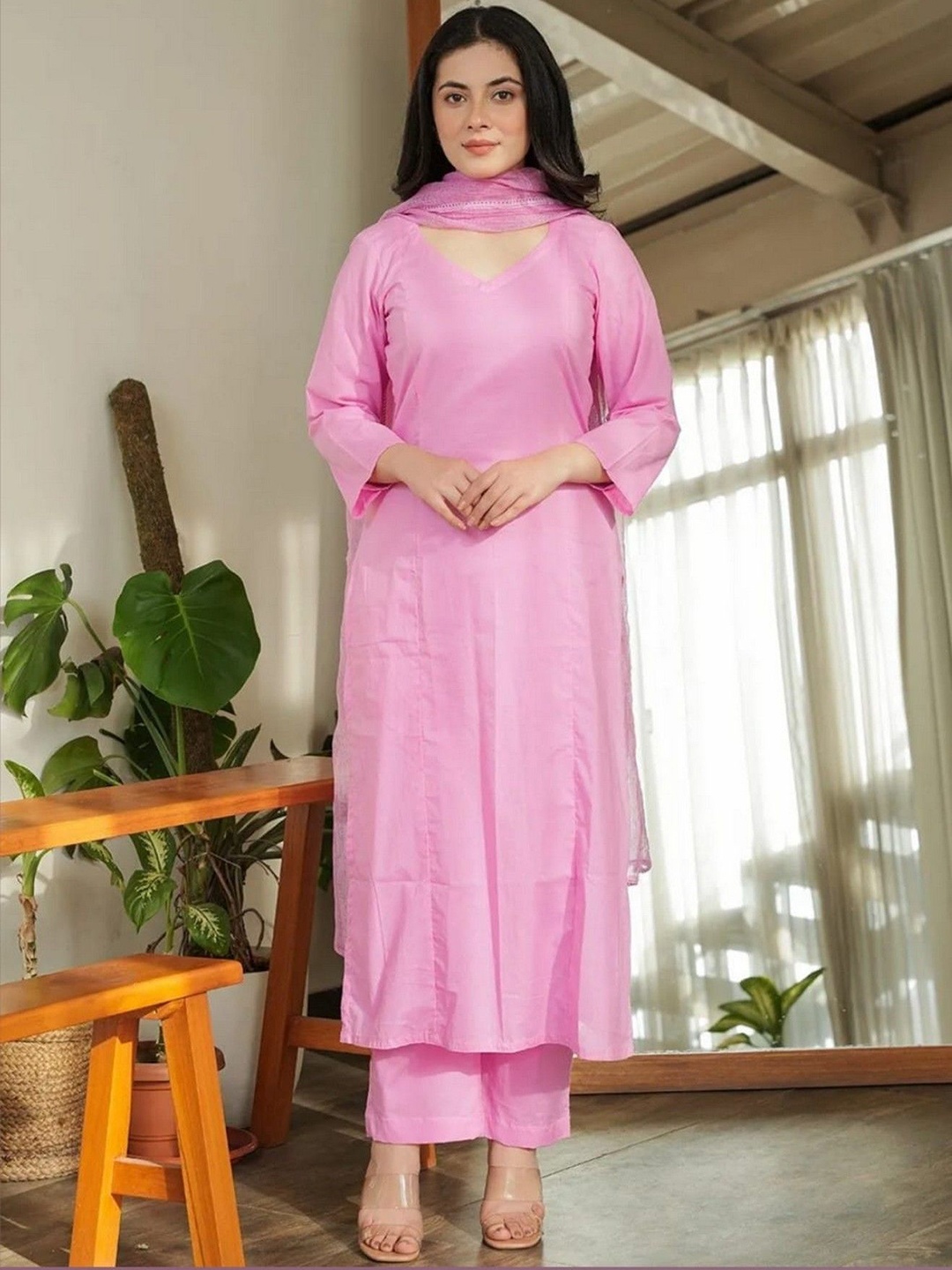 

mimi design Women Regular Kurta with Dhoti Pants & With Dupatta, Pink