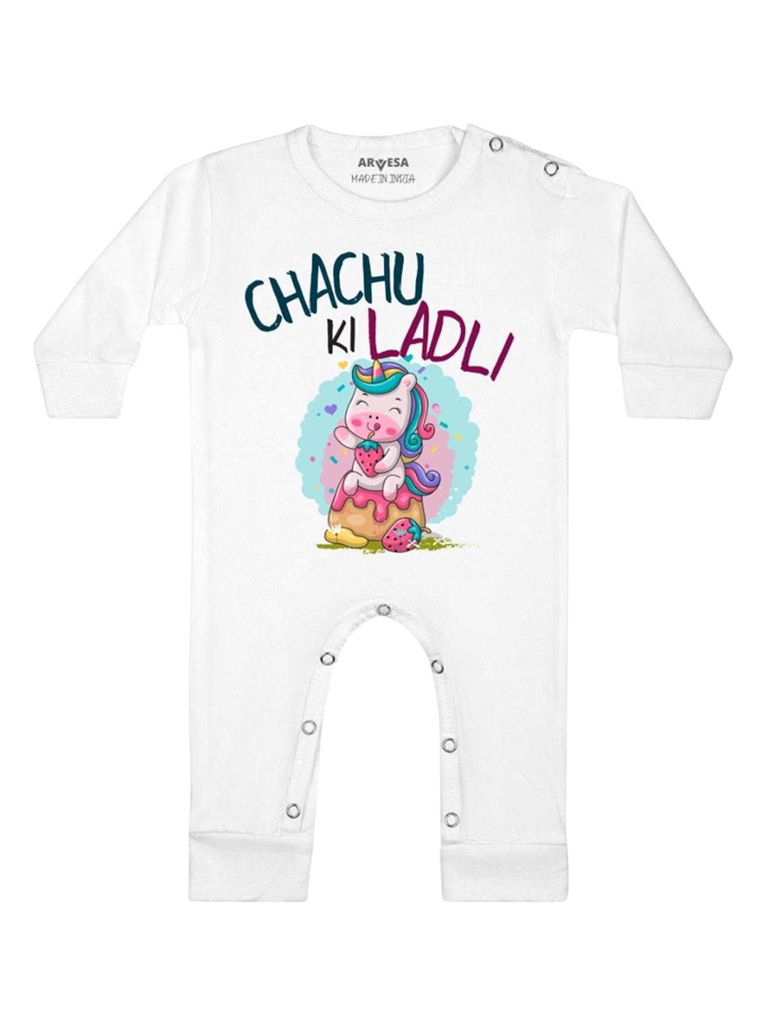 

Arvesa Kids Chachu Ki Ladli Printed Baby Romper, White