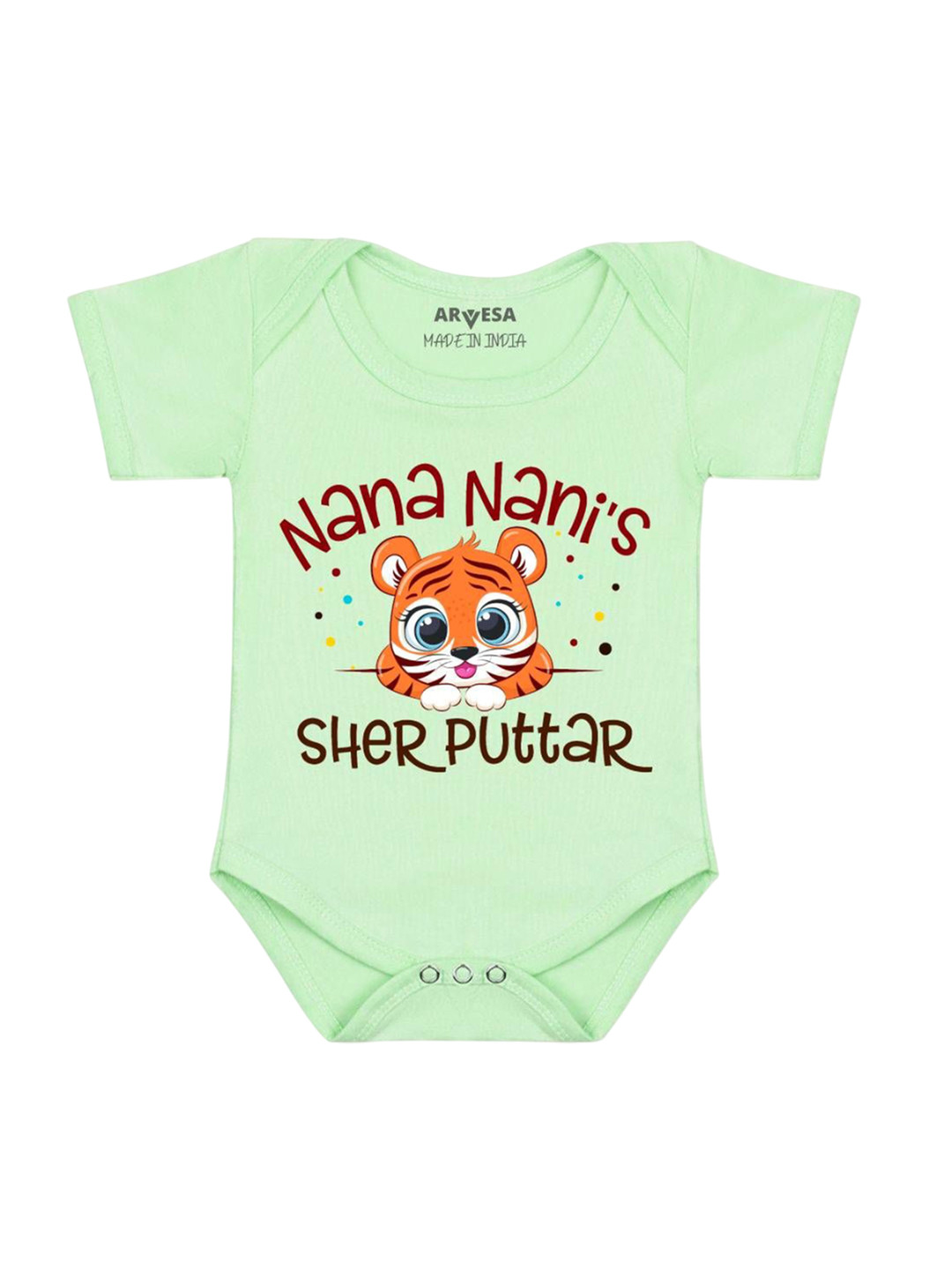 

Arvesa Kids Nana Nani Sher Puttar Printed Cotton Romper, Green