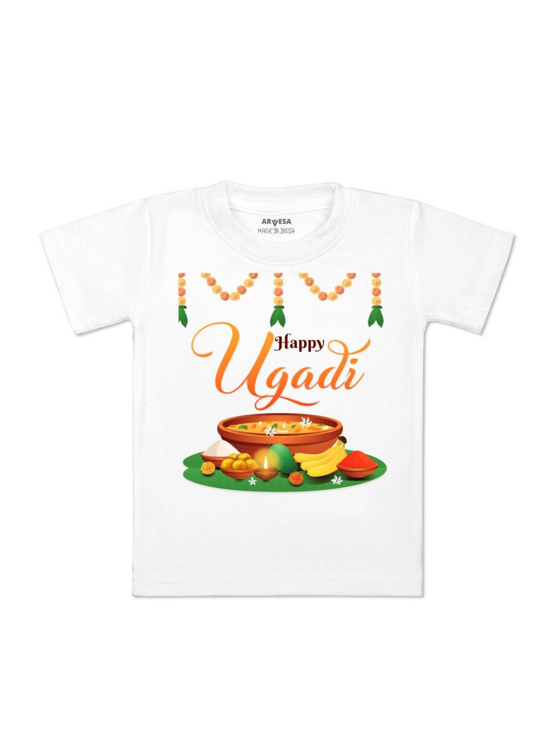 

Arvesa Happy Ugadi Printed Kids Unisex T-shirt, White