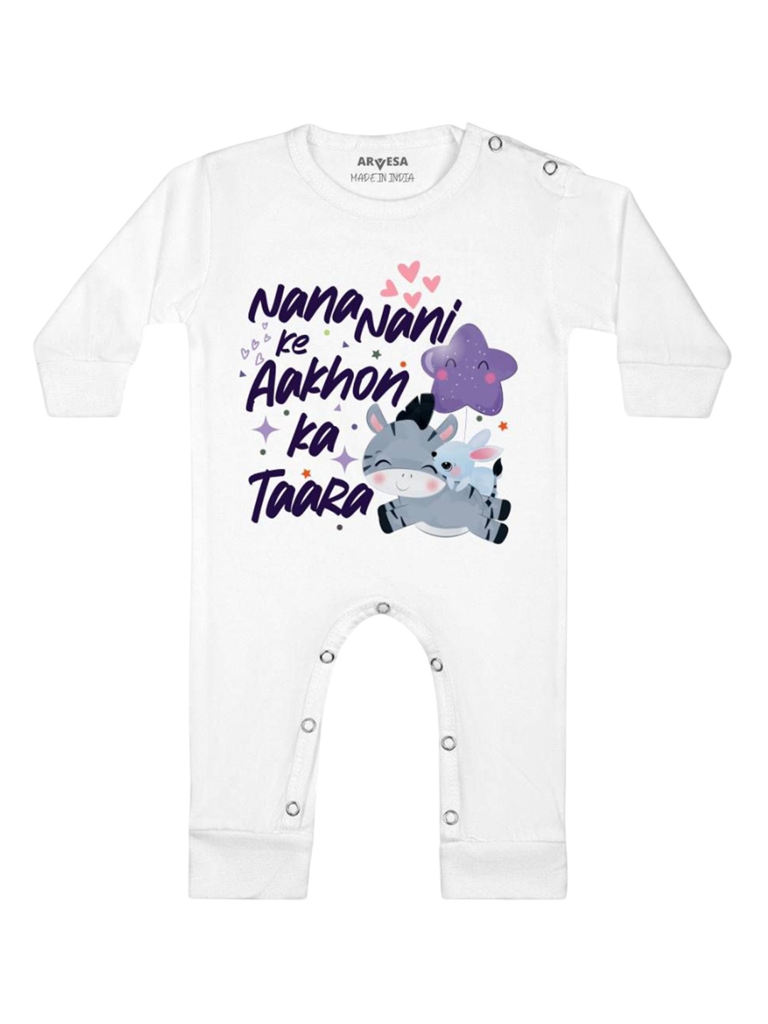 

Arvesa Kids Nana Nani Ke Aankhon Ka Tara Printed Baby Romper, White