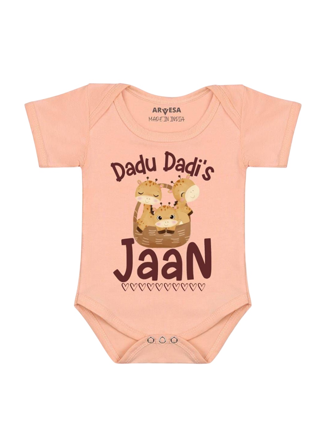 

Arvesa Infants Kids Dada Dadi Jaan Printed Cotton Romper, Peach