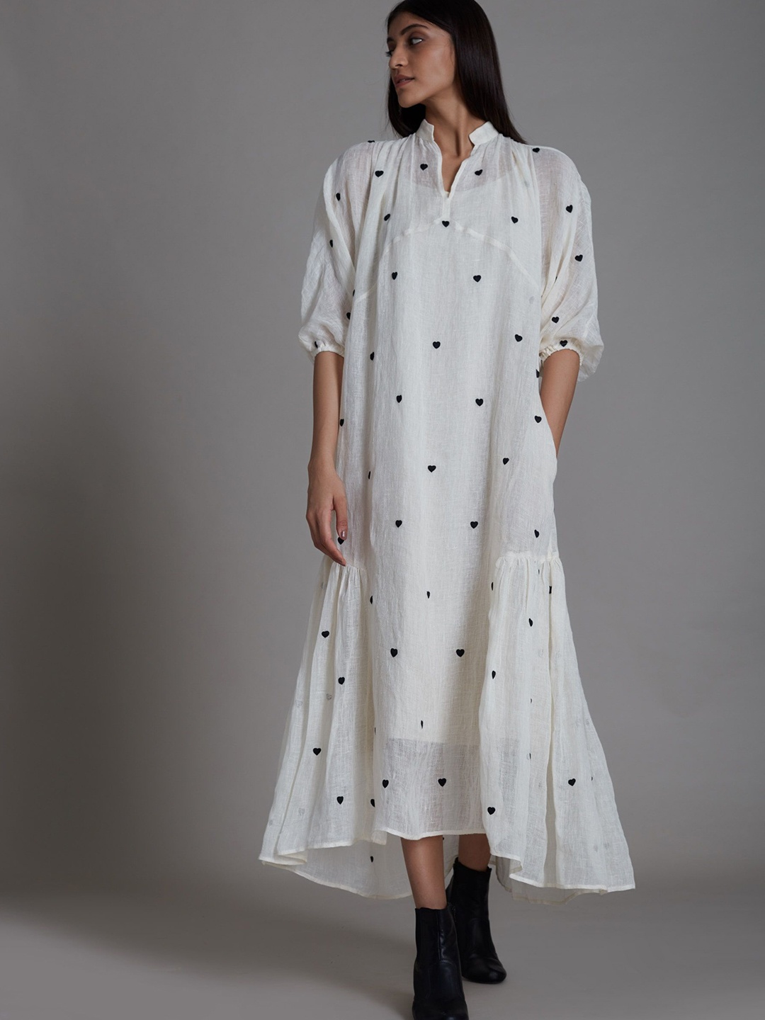 

MATI Striped Linen Shirt Midi Dress, White