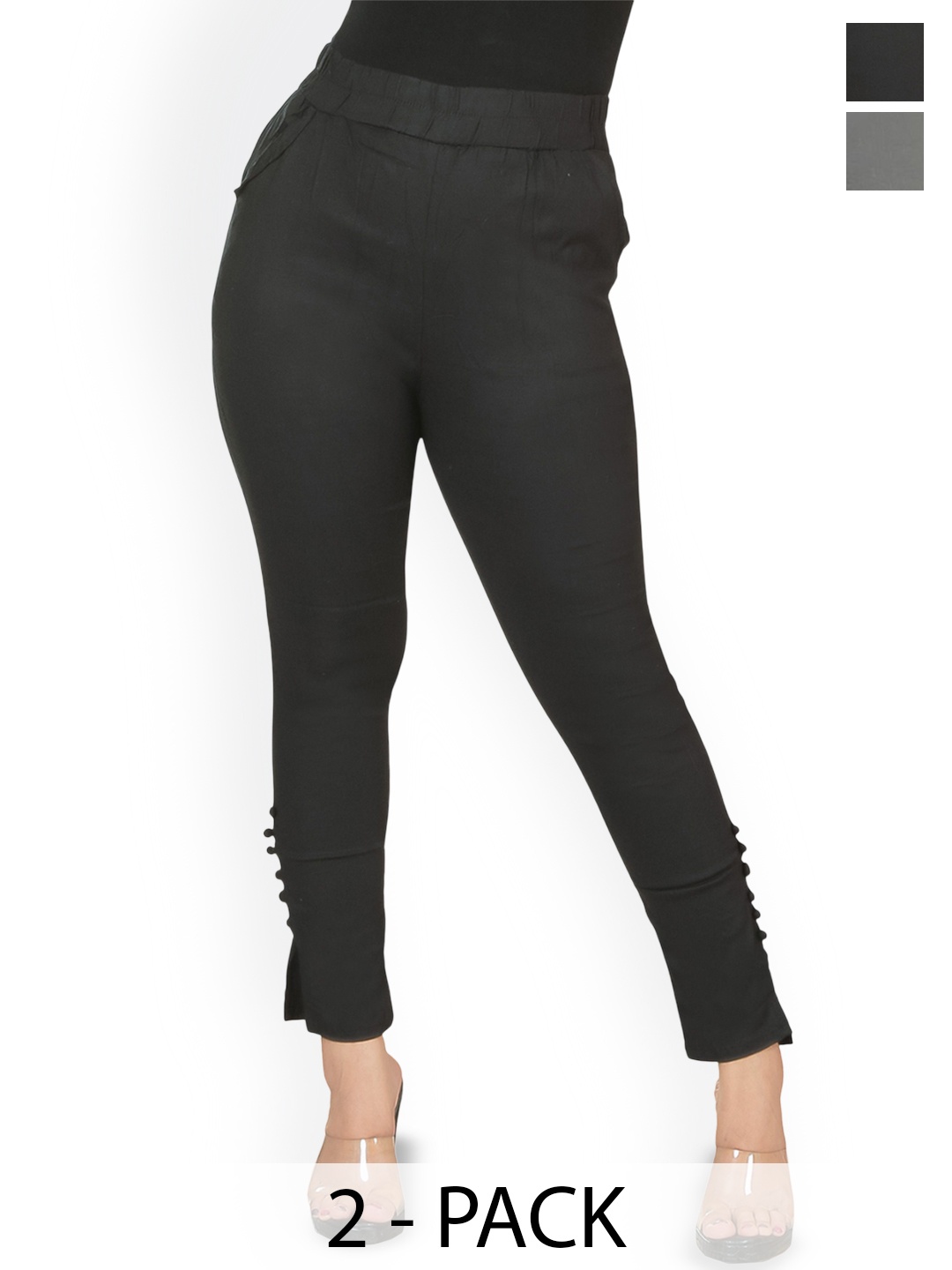 

Fessist Pack of 2 Women Relaxed Slim Fit Easy Wash Pleated Trousers, Multi