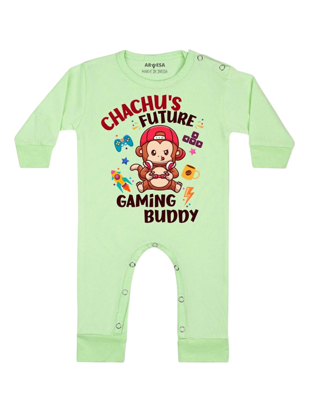 

Arvesa Kids Chachu Future Gaming Buddy Printed Baby Romper, Green