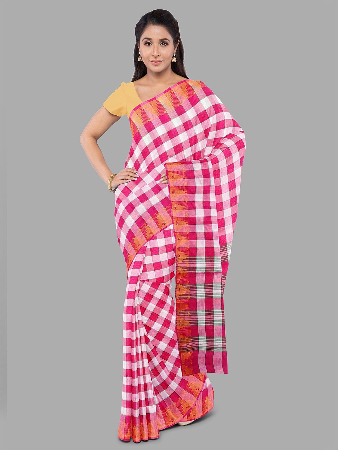 

The Chennai Silks Checked Zari Pure Cotton Fusion Chettinad Saree, White