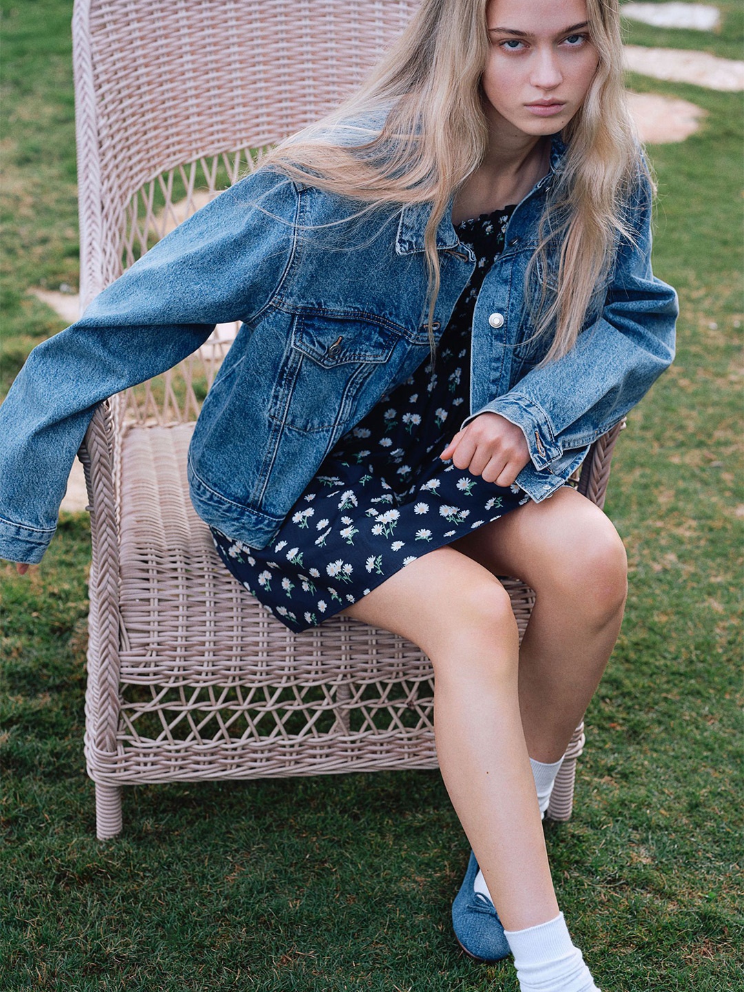 

H&M Smocked Poplin Dress, Blue