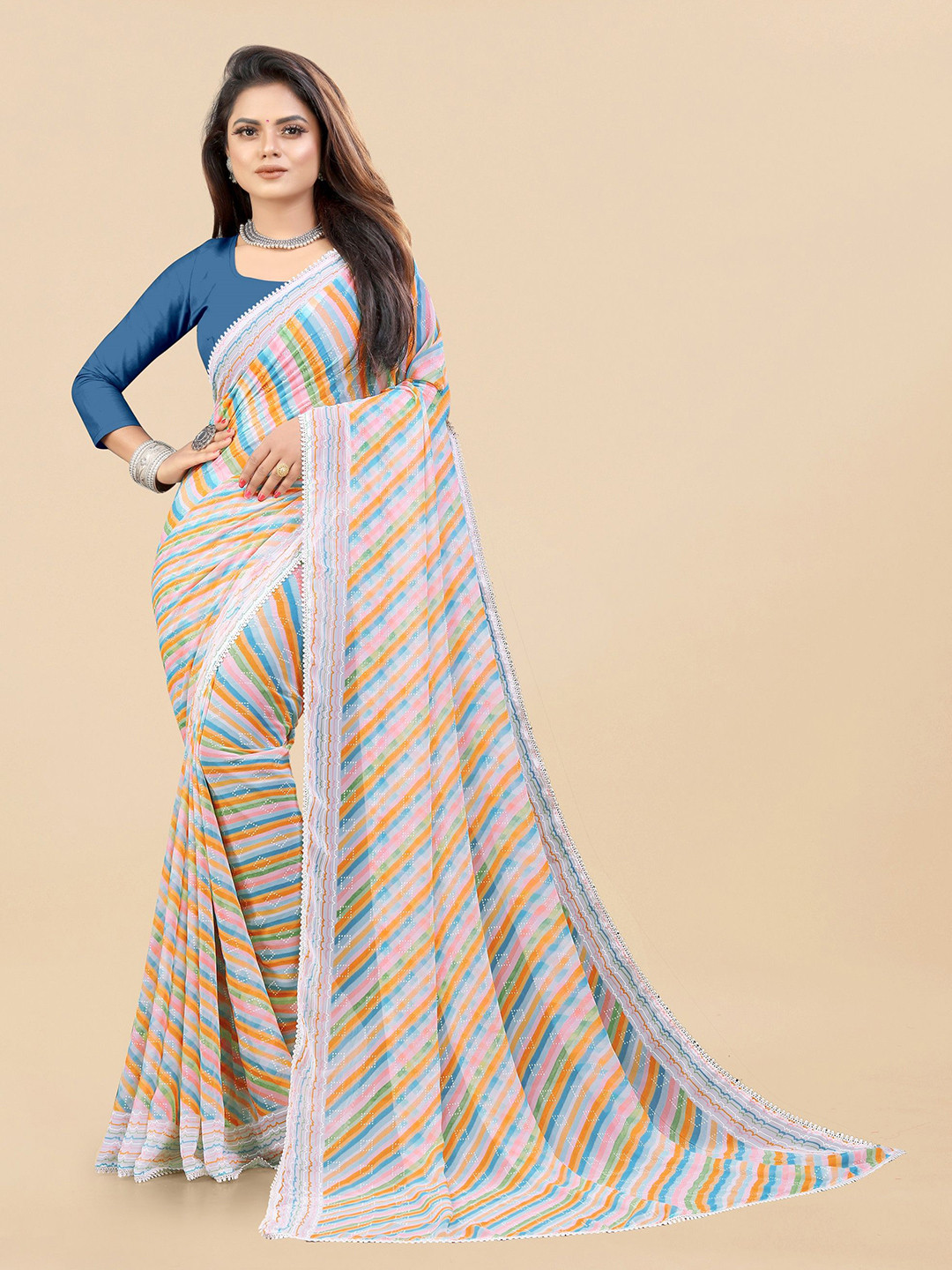 

Moda Rapido Poly Georgette Saree, White