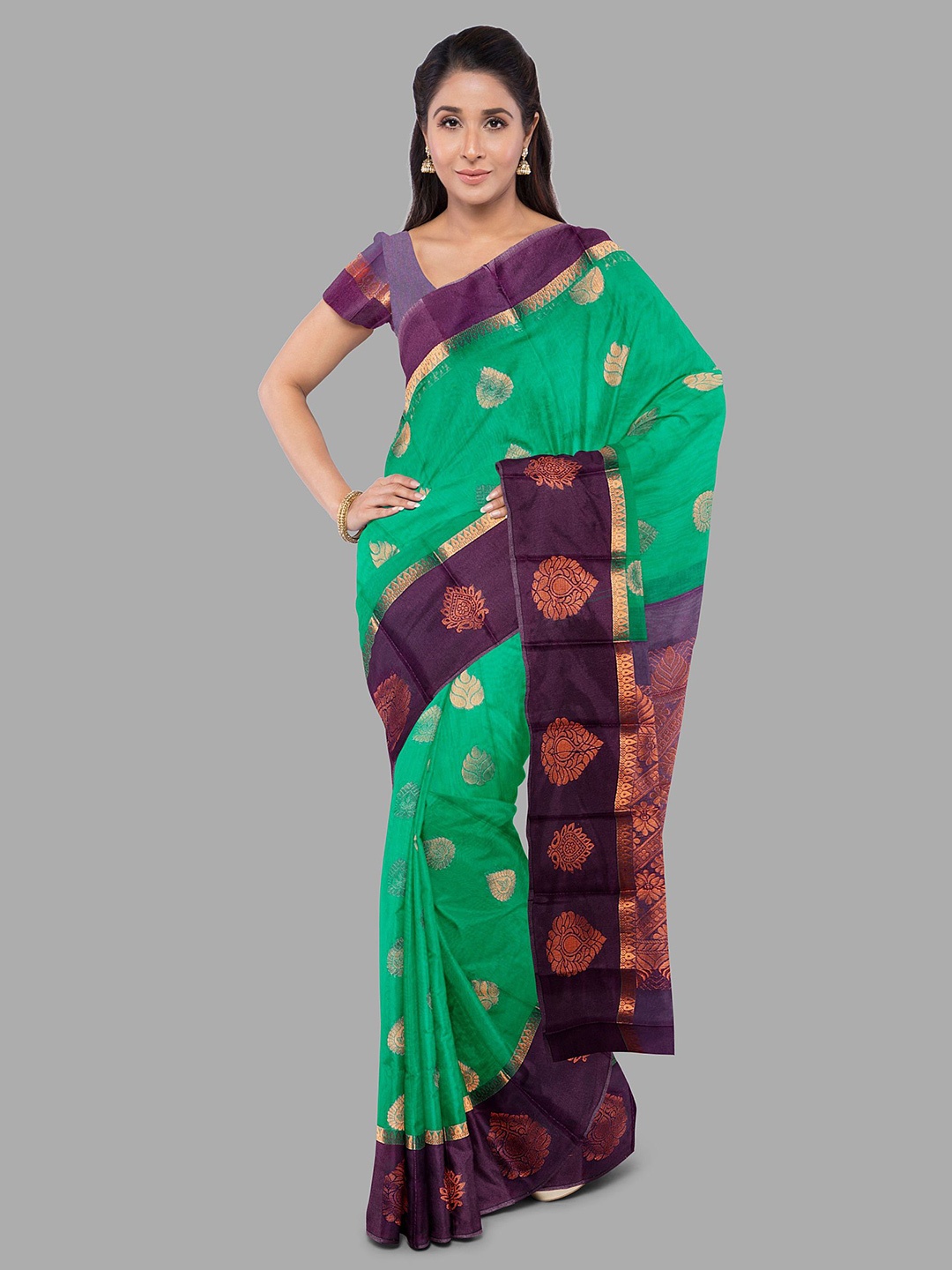 

The Chennai Silks Ethnic Motifs Art Silk Fusion Ilkal Saree, Green