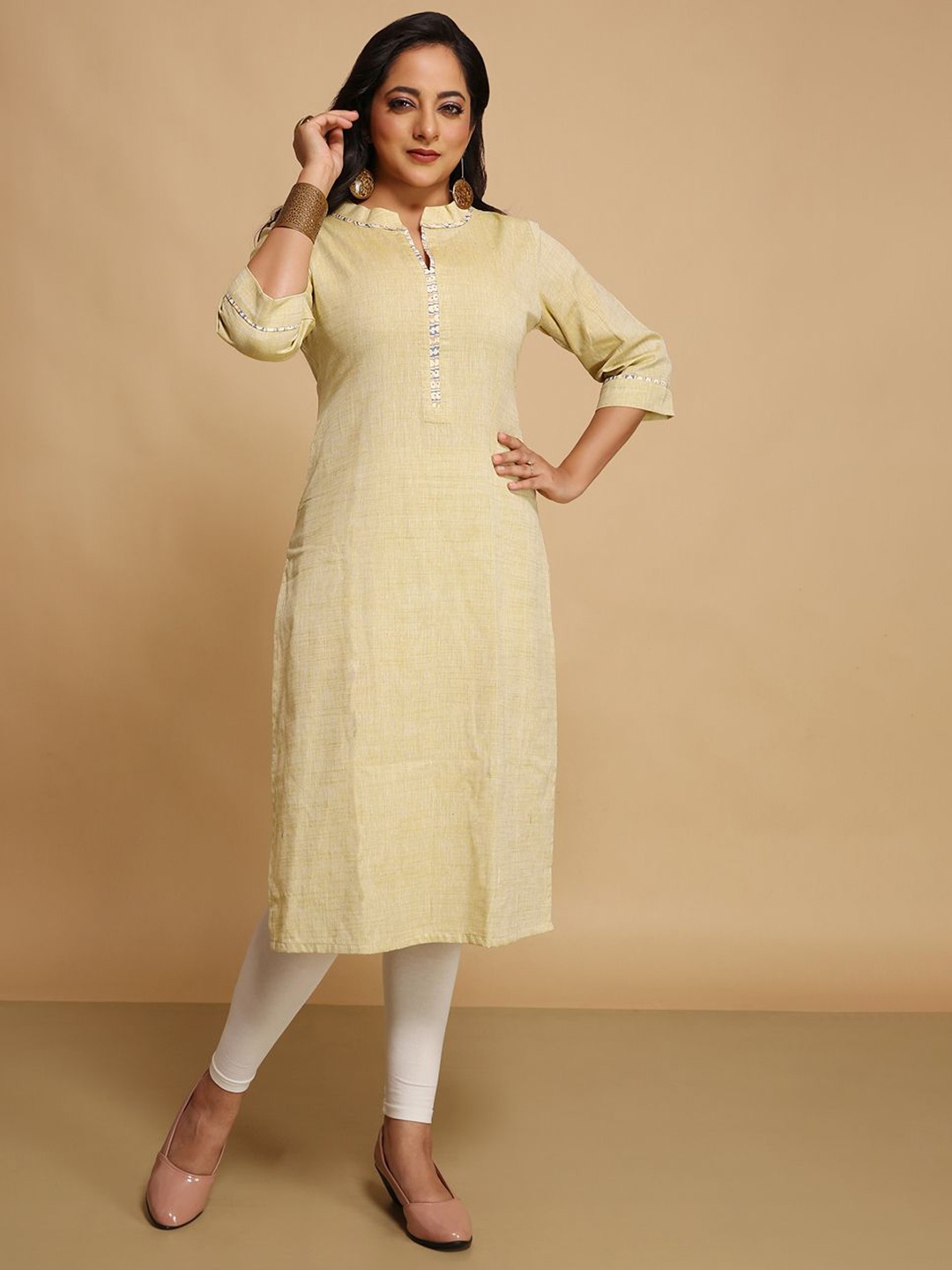 

WoodenTant Women Thread Work Khadi Handloom Kurta, Cream