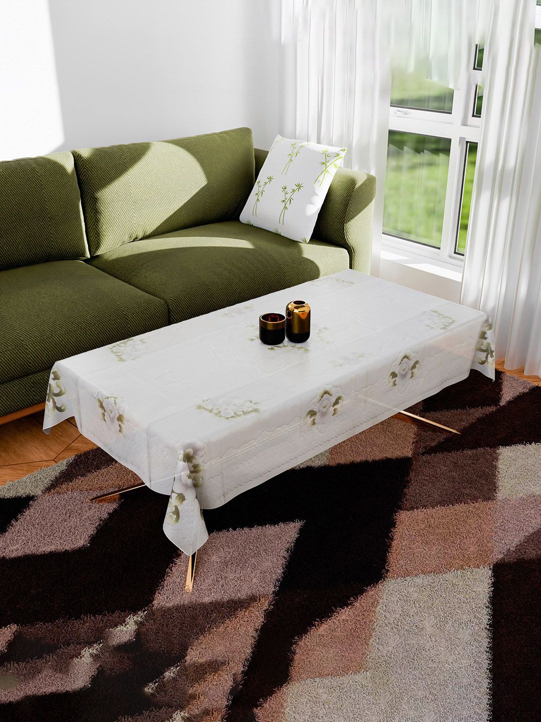 

Kuber Industries White & Green Floral Printed Anti-Skid 4-Seater Table Cover