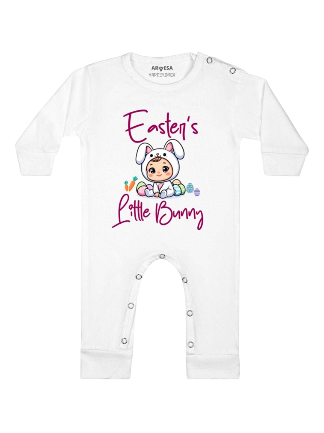 

Arvesa Easter Little Bunny Printed Baby Romper, White