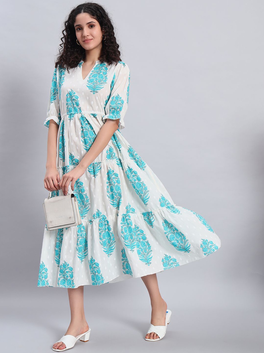 

PIDAVLIYA'S Floral Print A-Line Midi Dress, White