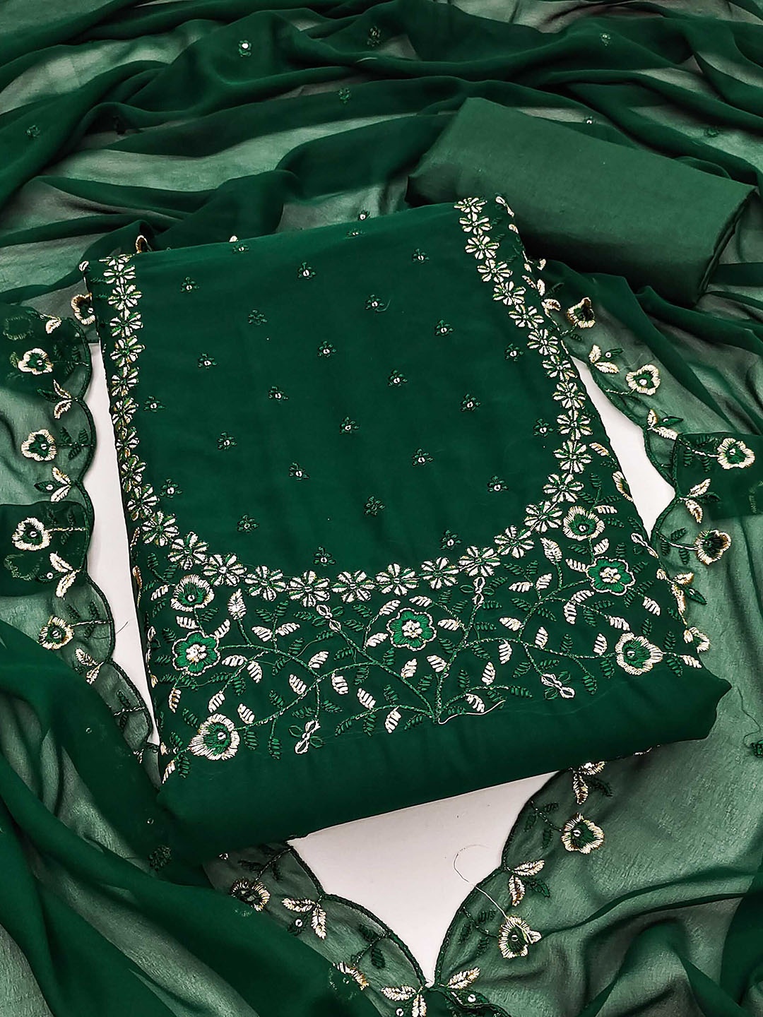 

SAINOOR Embroidered Silk Georgette Unstitched Dress Material, Green