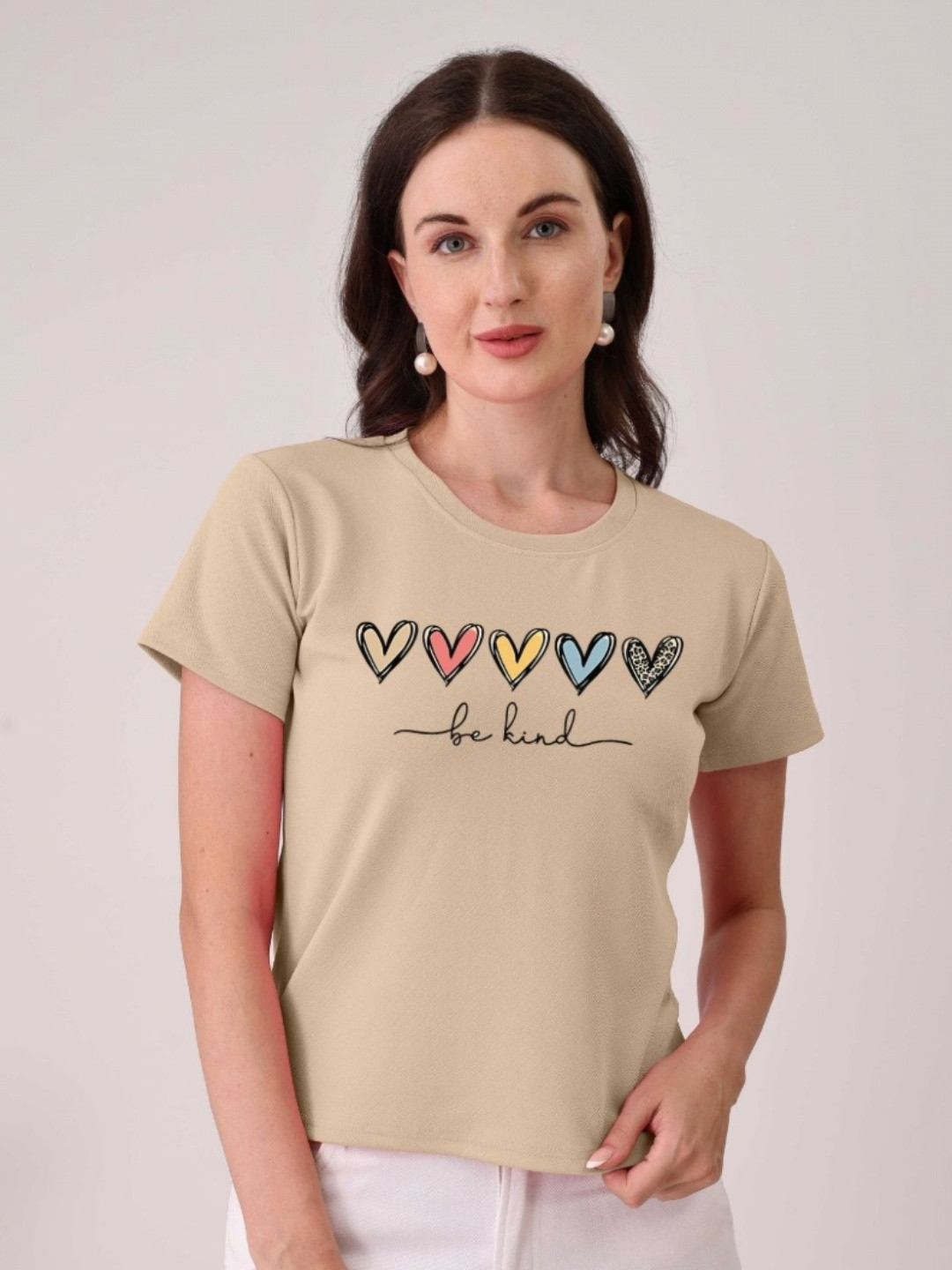 

Moda Rapido Women Graphic Printed Round Neck Cotton T-shirt, Cream