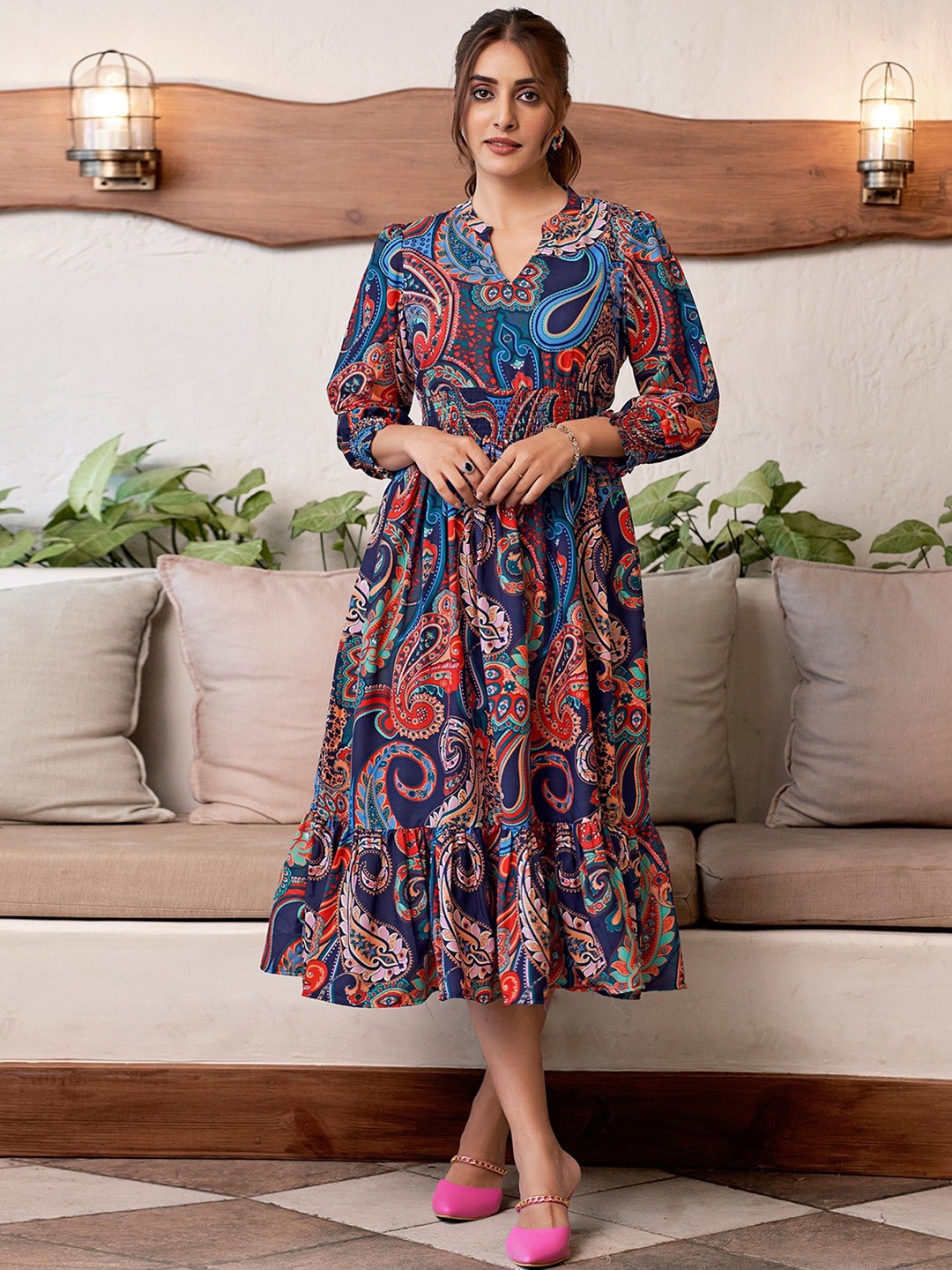

Jash Creation Floral Print Crepe Fit & Flare Maxi Dress, Multi