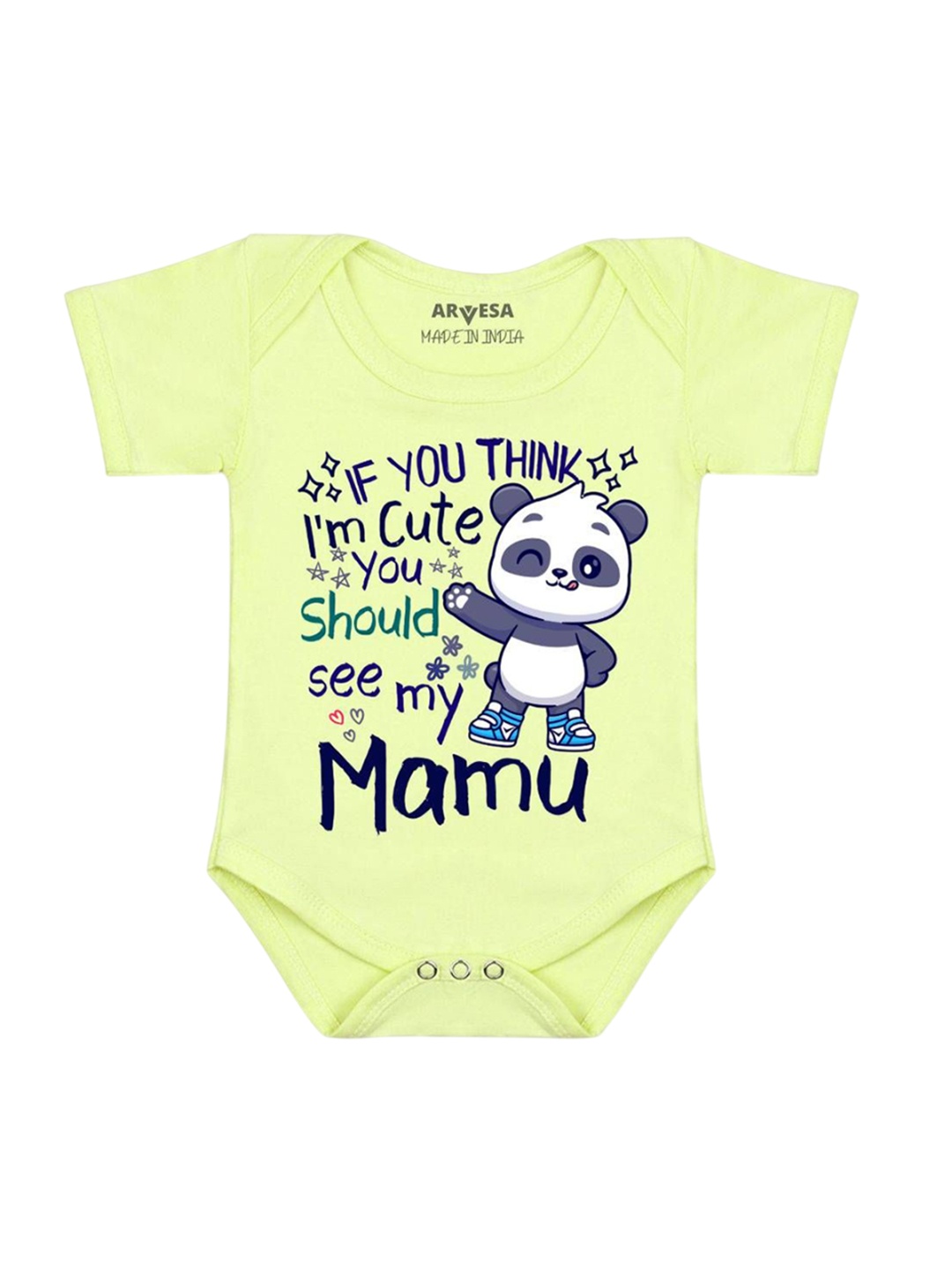 

Arvesa I Am Cute You Should See My Mamu Printed Romper, Yellow