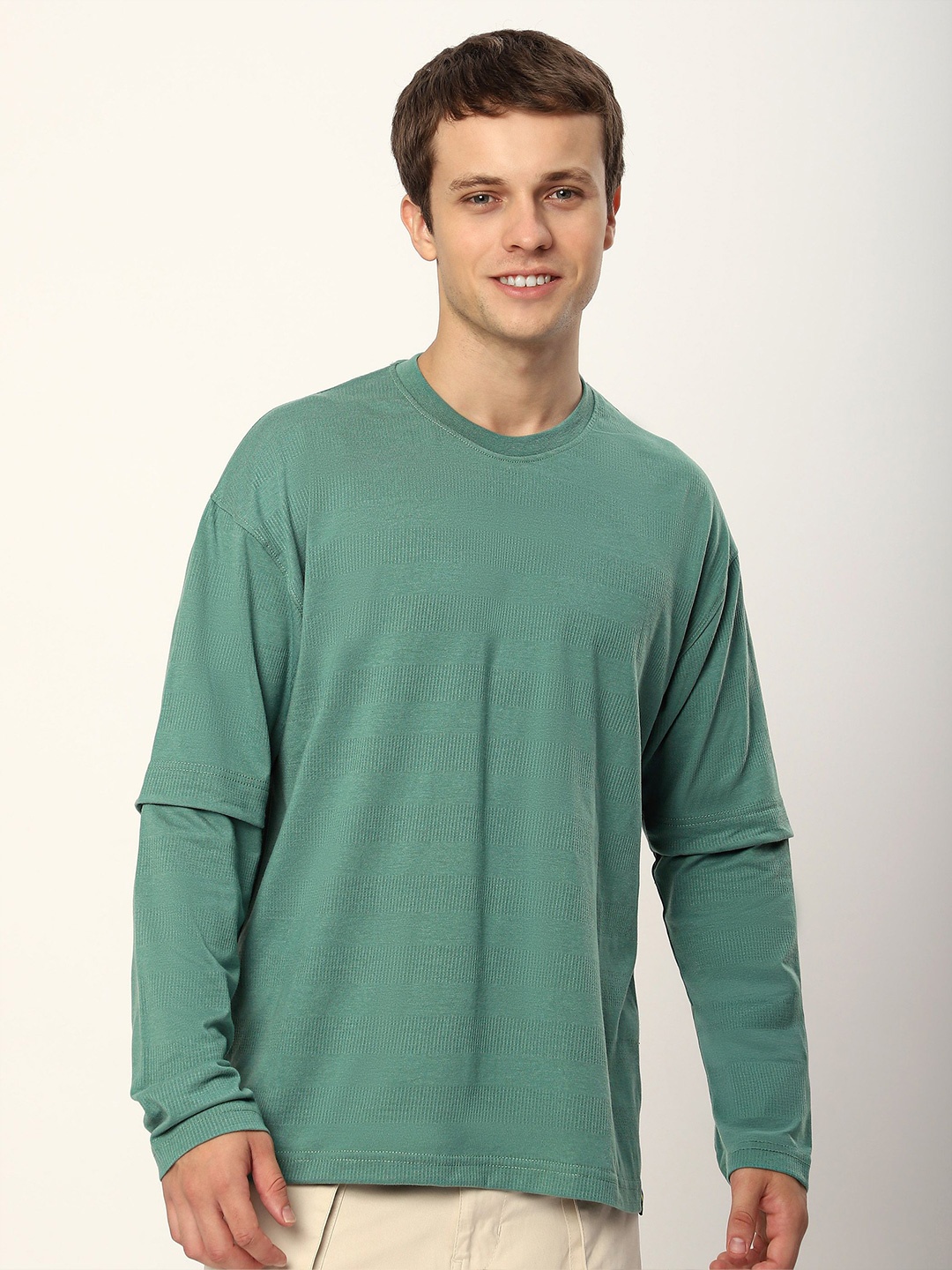 

Beyoung Men Raw Edge T-shirt, Green