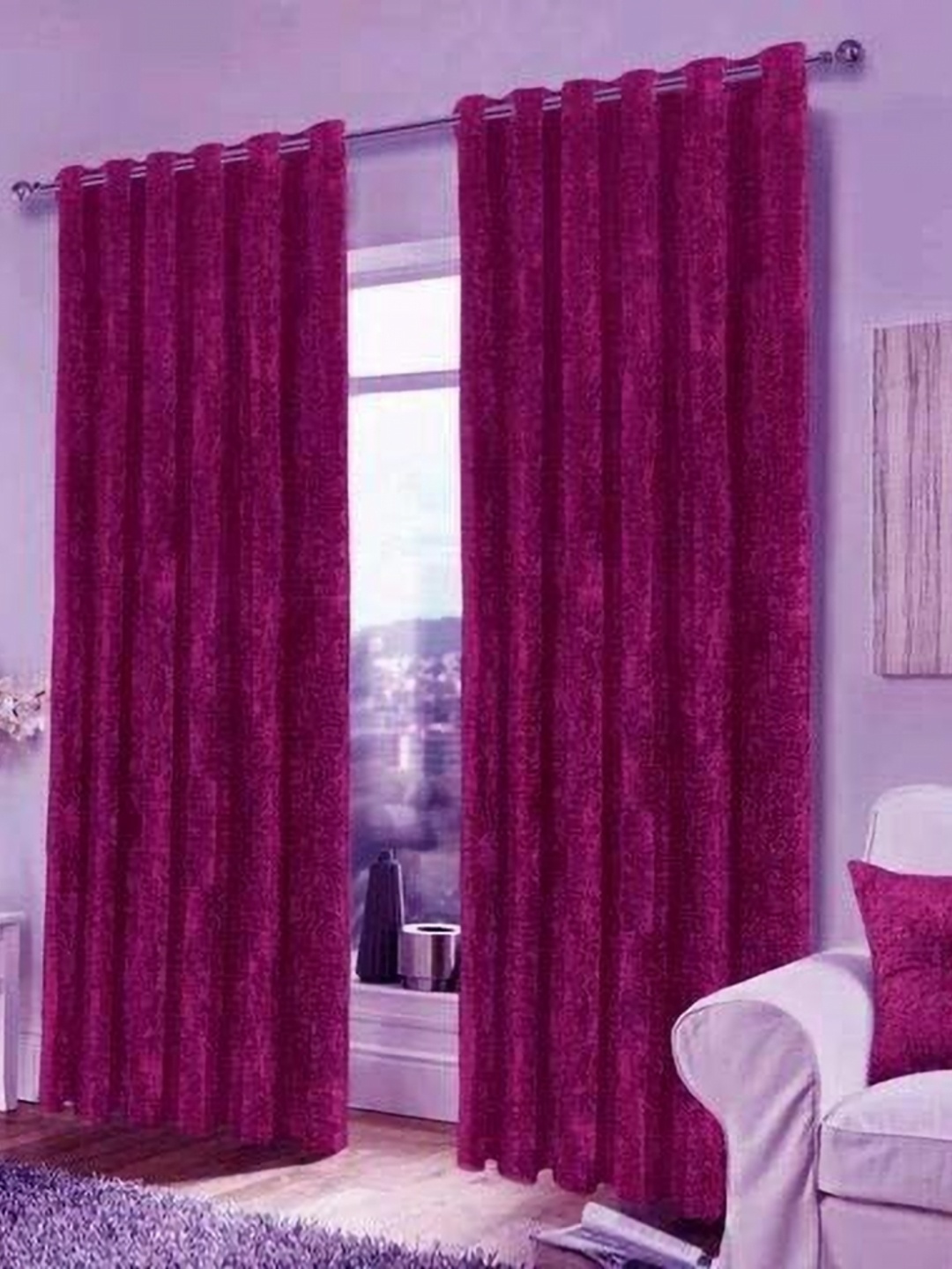 

Aura Magenta 2 Pieces Light Blocking Velvet Window Curtain