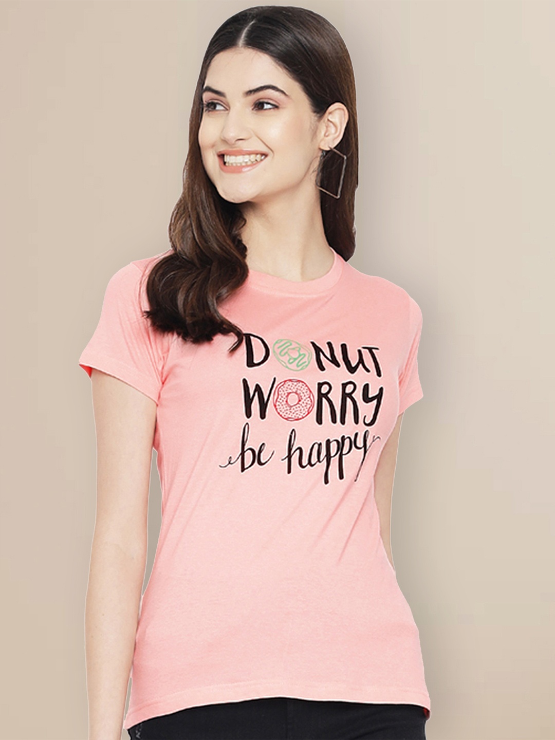

Metronaut Women Typography Printed T-shirt, Peach