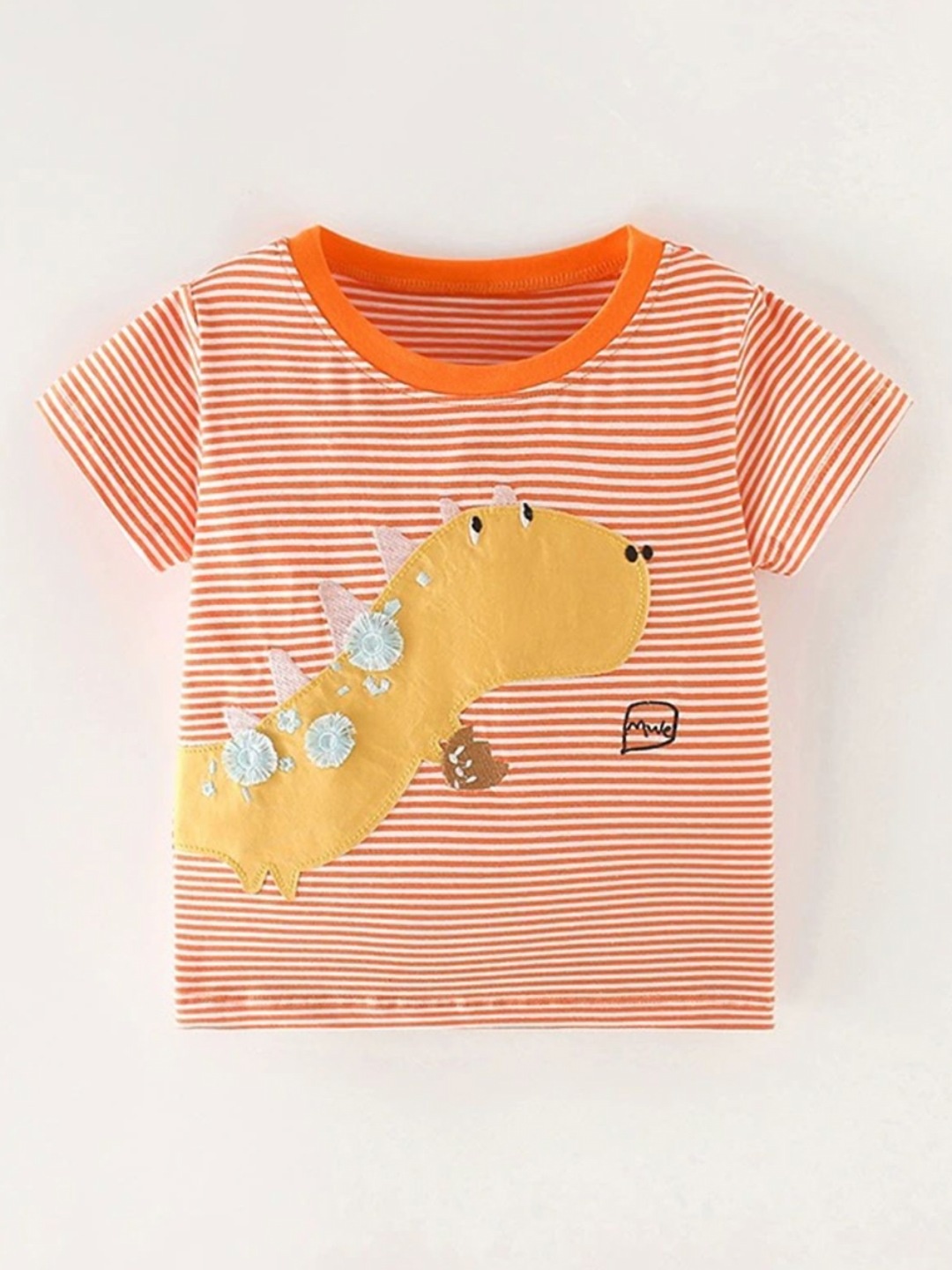 

LULU & SKY Girls Striped Round Neck Cotton T-shirt, Orange