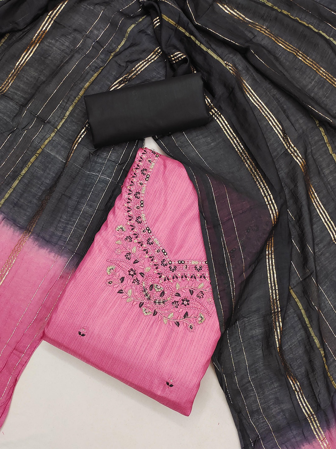 

SAINOOR Embroidered Pure Silk Unstitched Dress Material, Pink