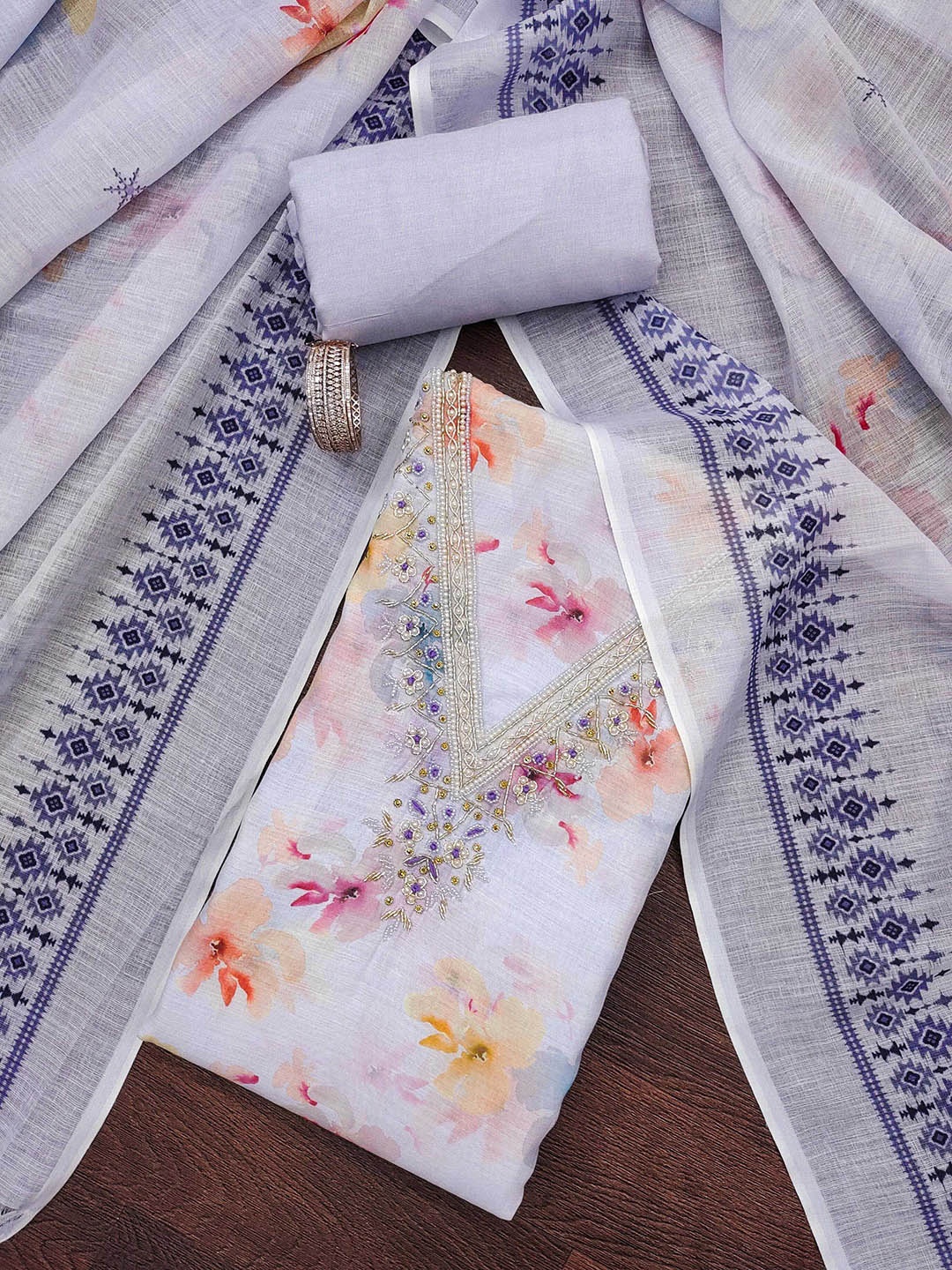 

SAINOOR Printed Pure Cotton Semi-Stitched Dress Material, Lavender