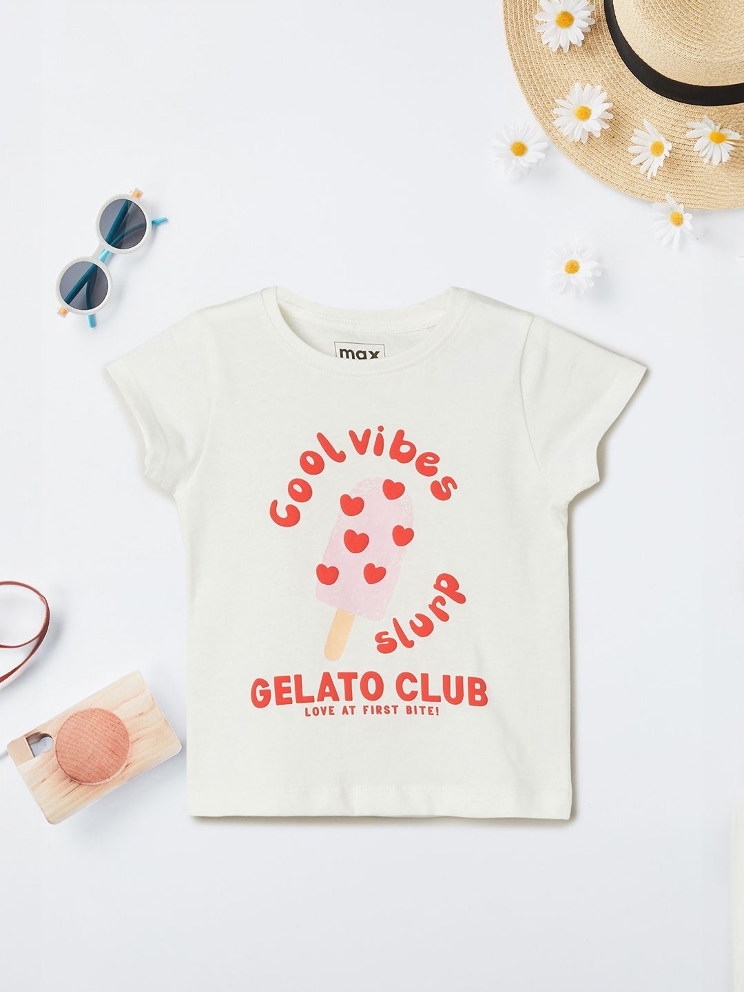 

max Girls Printed Applique T-shirt, White
